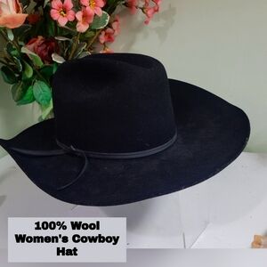 Elegant Black Women's Wool Cowboy Hat